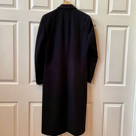 NAVY BLUE 100% WOOL OVERCOAT by WALLACHS SIZE 38 SHORT LIKE NEW VINTAGE - Picture 2 of 7